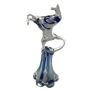 Vintage Horse Glass Candle Snuffer Blue Clear 8 inch Art Glass